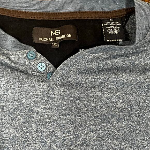 Michael Brandon Men's Long Sleeve Henley Shirt Heather Blue XL - Picture 3 of 5